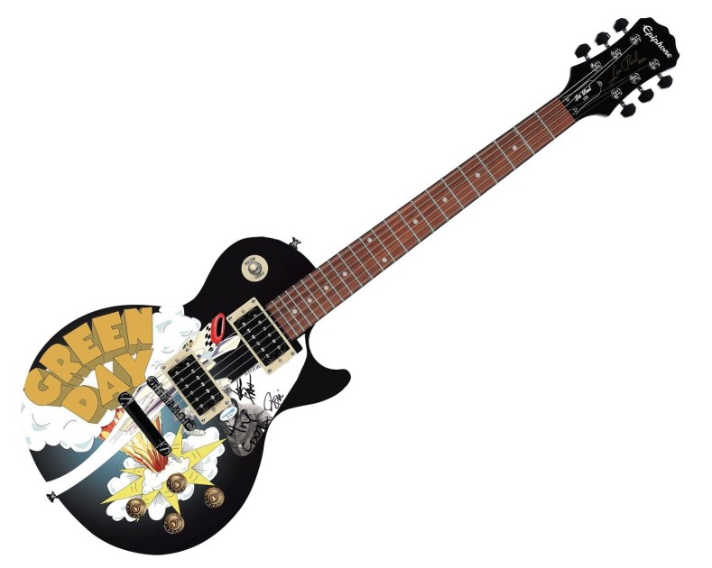 Green Day Signed "Dookie Domination" Custom 1/1 Les Paul 100 Graphics Guitar