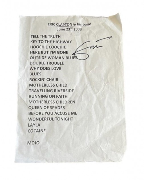 Eric Clapton Signed Setlist