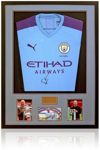 Pep Guardiola's Manchester City Signed Shirt Presentation with LED Lighting