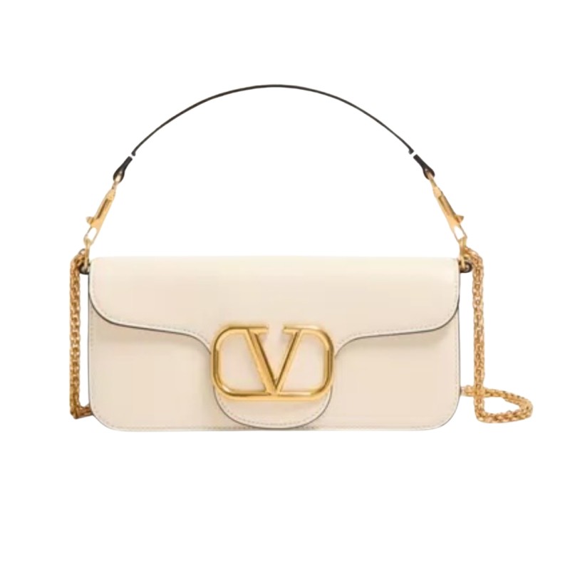 Valentino Garavani Locò Shoulder Bag in Calfskin - Color Light Ivory