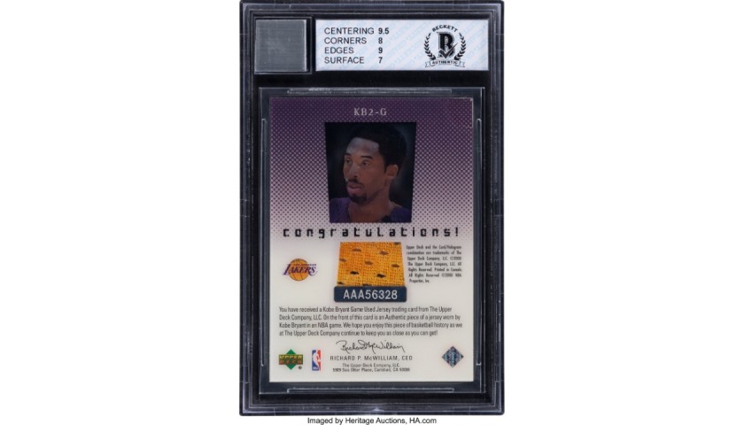 Kobe Bryant Game-Worn Autographed Jersey Patch Card LE 12/18 Upper Deck BGS  8 - CharityStars