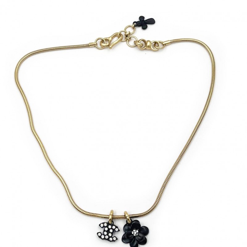 Chanel Vintage Gold Plated Black CC Chain Necklace