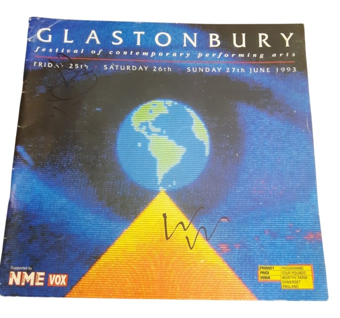 Glastonbury 1993 Programma souvenir - Autografato da Robert Plant e Lou Reed