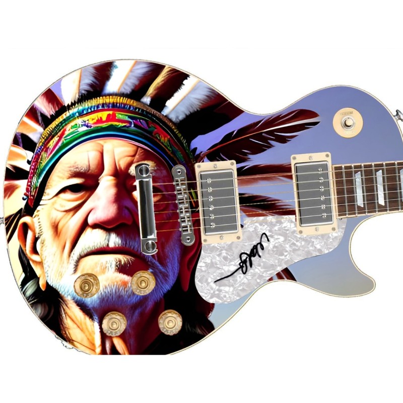 Willie Nelson Signed Custom Graphics Guitar