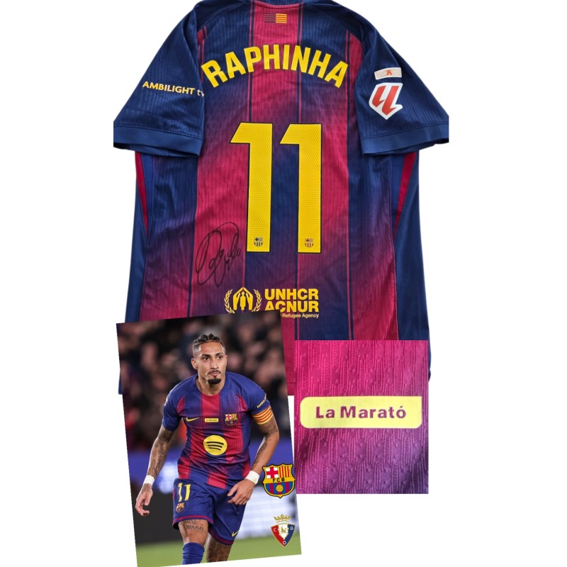 Raphinha's Match-Issued Shirt, Barcelona vs Osasuna 2025 - Signed with Special Patch "La Maratò"