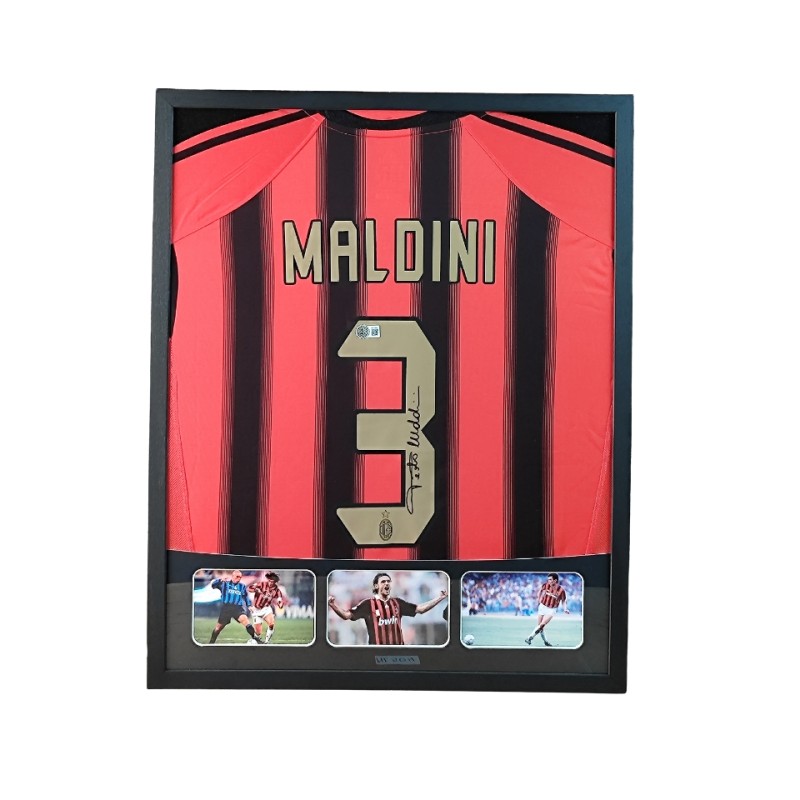 Maldini's AC Milan Signed Shirt in a Deluxe High-Quality Frame