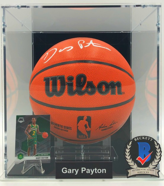 Gary Payton Signed Basketball Display