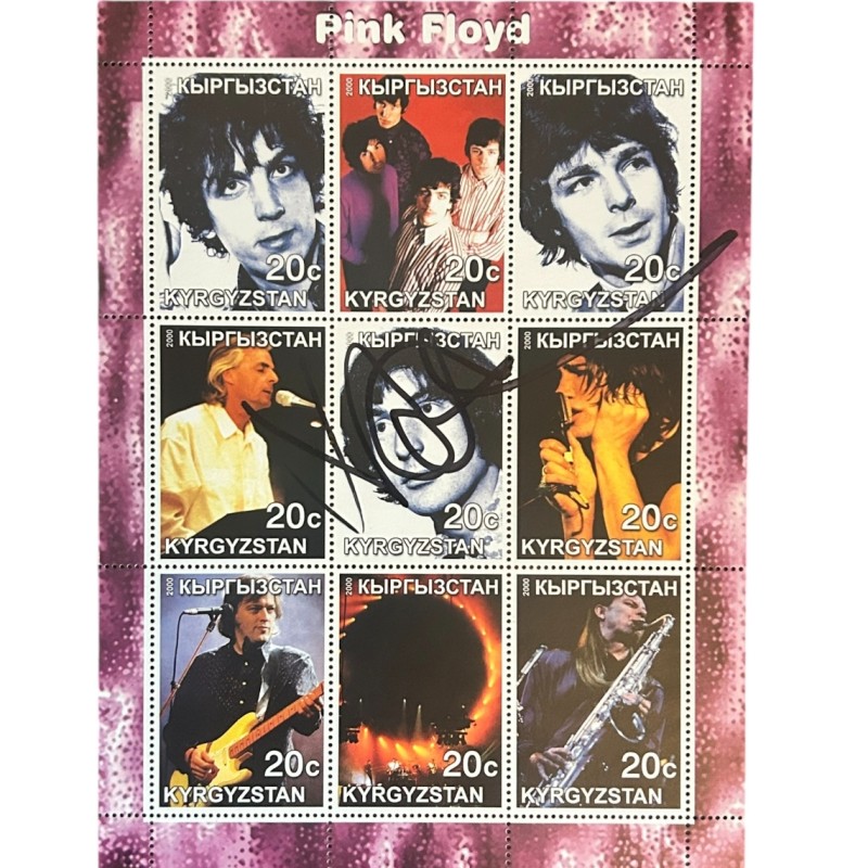 Nick Mason Signed Pink Floyd 9 Stamp Sheetlet Kyrgyzstan