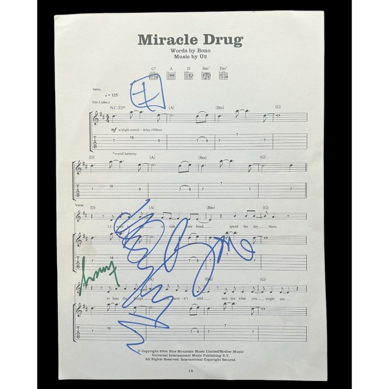 U2 Signed Miracle Drug Sheet Music