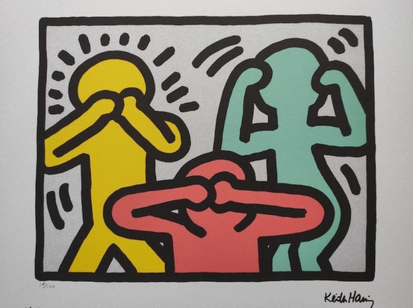 "Look!" Lithograph Signed by Keith Haring