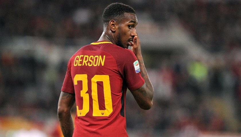 Gerson's Bench-Worn Roma-Cagliari Shirt, Special Sponsor Telethon