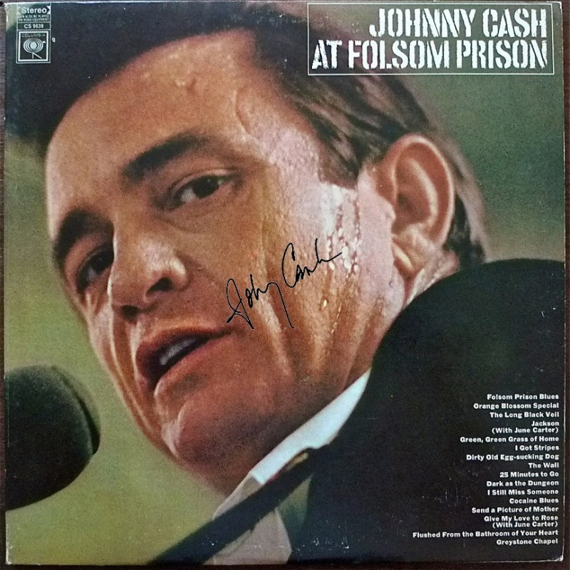Johnny Cash at Folsum Prison Record with Printed Signature