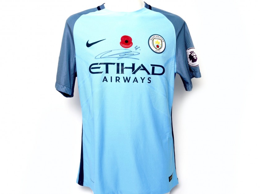 Kompany Worn and Signed Manchester City Poppy Shirt