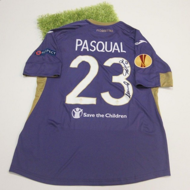 Maglia Pasqual Fiorentina, preparata/indossata, Europa League stagione 2014/2015 - autografata