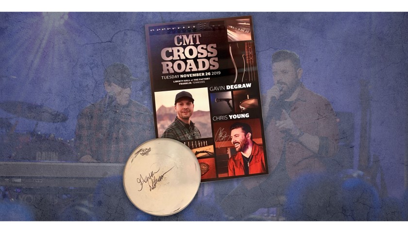 Gavin DeGraw Signed Drum Head & Gavin + Chris Young Hand Signed Crossroads Poster