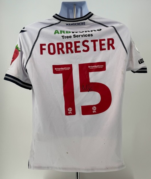 La maglia firmata di Will Forrester del Bolton Wanderers indossata durante la partita