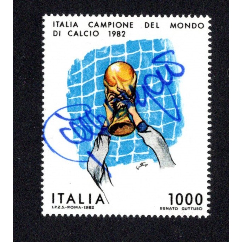 1,000 Lire 1982 Fifa World Cup - Stamp Signed by Giancarlo Antognoni