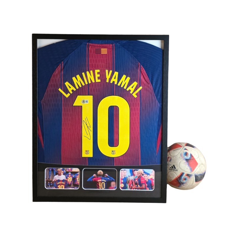 Maglia Barcellona Yamal in cornice deluxe di alta qualità - Autografata