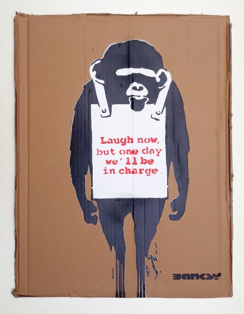 "Laugh Now" Recycled Cardboard by Banksy - Dismaland Souvenir