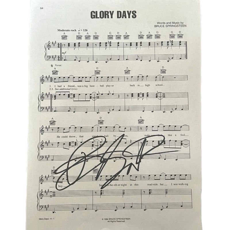 Bruce Springsteen Signed Glory Days Sheet Music