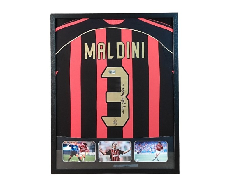 Maldini's AC Milan Signed Shirt in a Deluxe High-Quality Frame