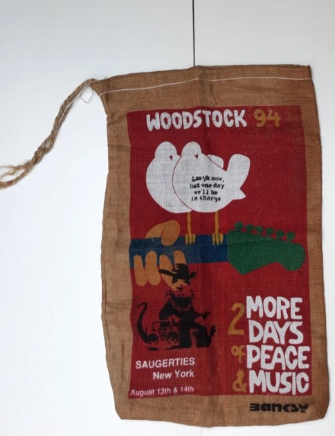 "Radio Rat" Woodstock Music Burlap Food Bag