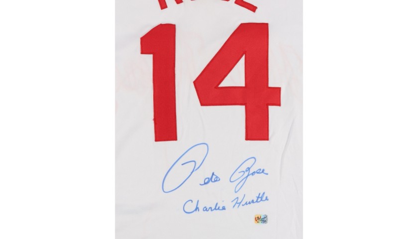 Pete Rose Signed Jersey with Charlie Hustle Inscription