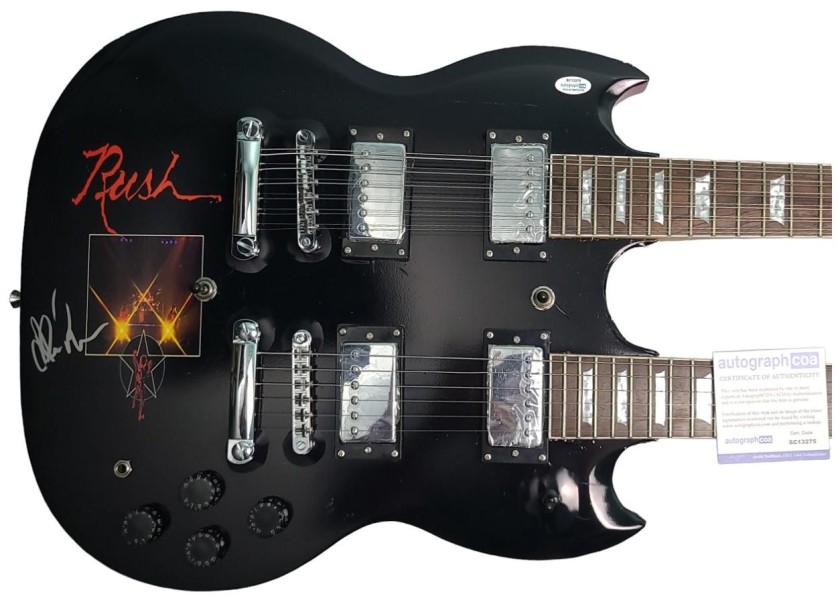 Alex Lifeson of Rush Signed Custom Graphics Double Neck Guitar 