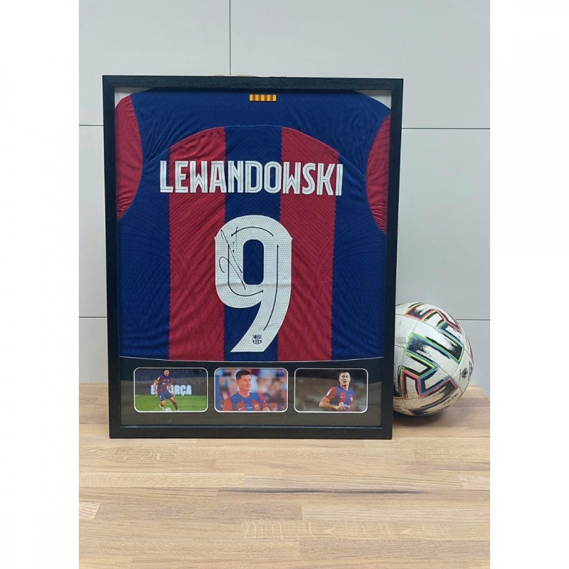 Lewandowski's FC Barcelona Signed and Framed Shirt