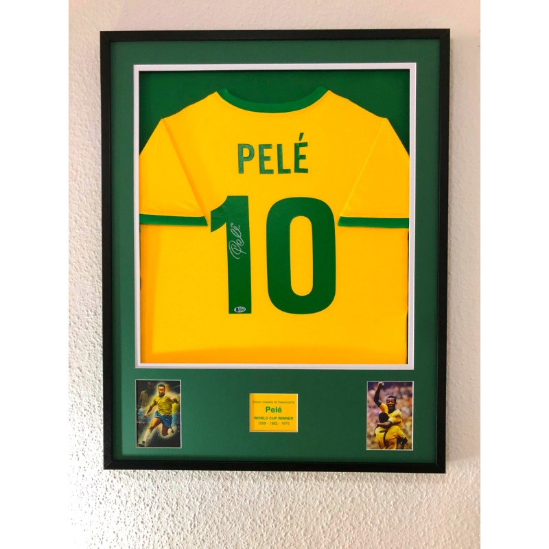 Pele's Brazil Signed And Framed Shirt