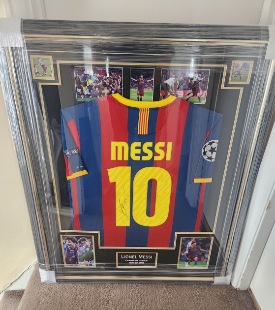 Maglia FC Barcelona 2011 Champions League di Messi firmata e incorniciata