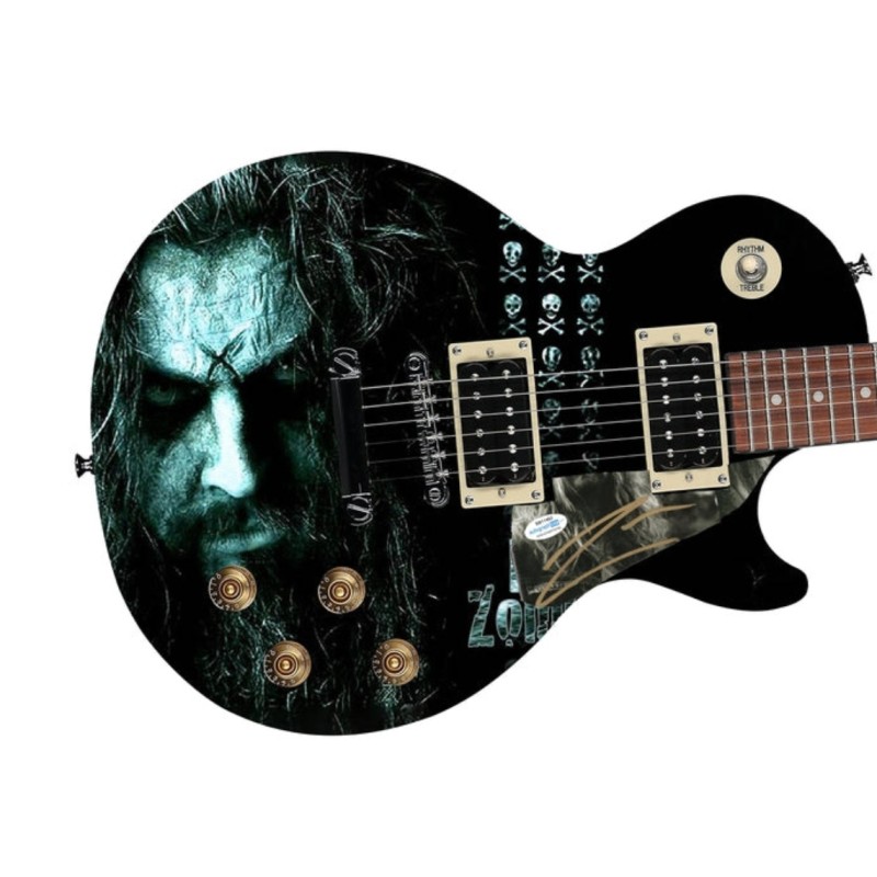 Rob Zombie Signed Pickguard on a Custom Les Paul 100 Guitar