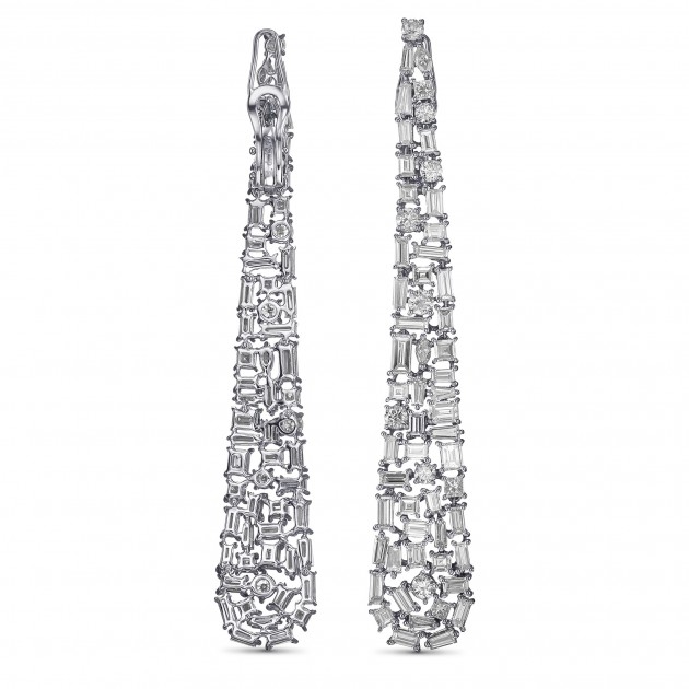 Oscar 13.70 Ct D-F VS Diamond Pave 18K White Gold Earrings