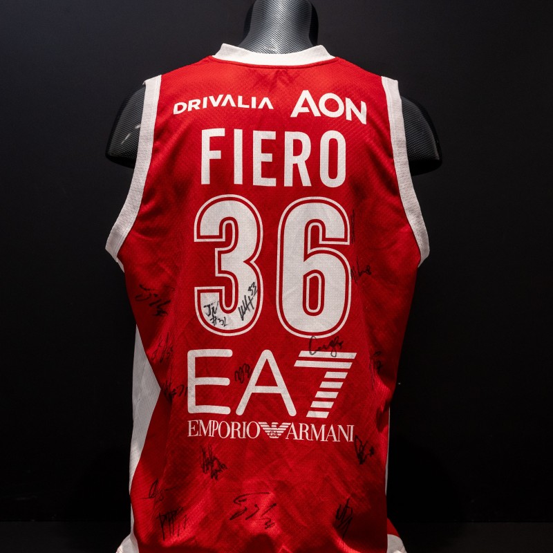 Olimpia Milano Official Jersey, Worn by Fiero Mascotte and Signed by the Team - Limited Edition