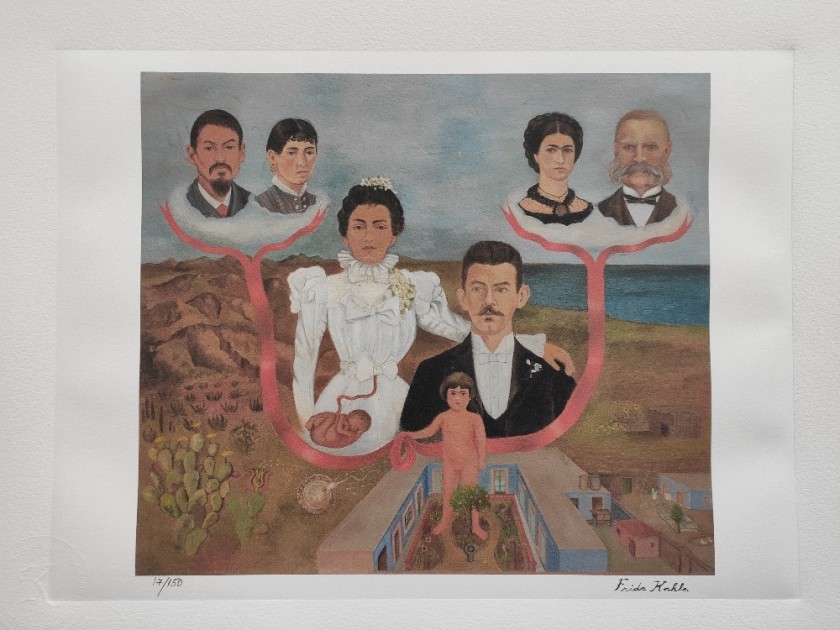 "My Grandparents, My Parents, and I" Lithograph Signed by Frida Kahlo