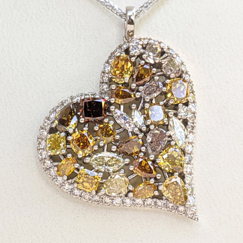 4.70 Carat Fancy Diamond and 0.55 Ct Diamond Halo Heart 14K Gold Necklace with Pendant