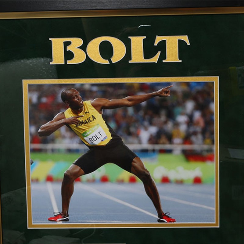 Fotografia Rara di Usain Bolt Autografata & Incorniciata