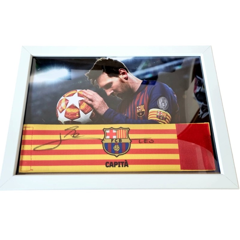 Barcelona Framed Captain's Armband, 2018/19 - Signed by Lionel Messi