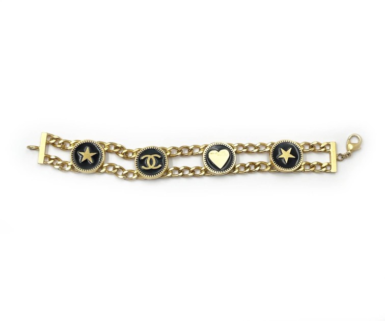Vintage Chanel Gold Faux Pearl Textured Metal CC Logo Bracelet (Authen –  The Lady Bag