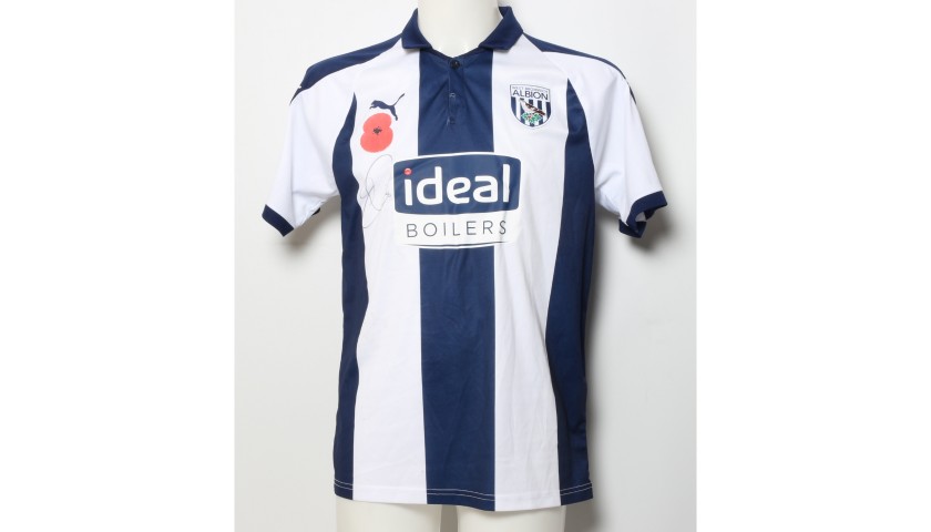 Jake Livermore's West Bromwich Albion  Worn and Signed Home Poppy Shirt 