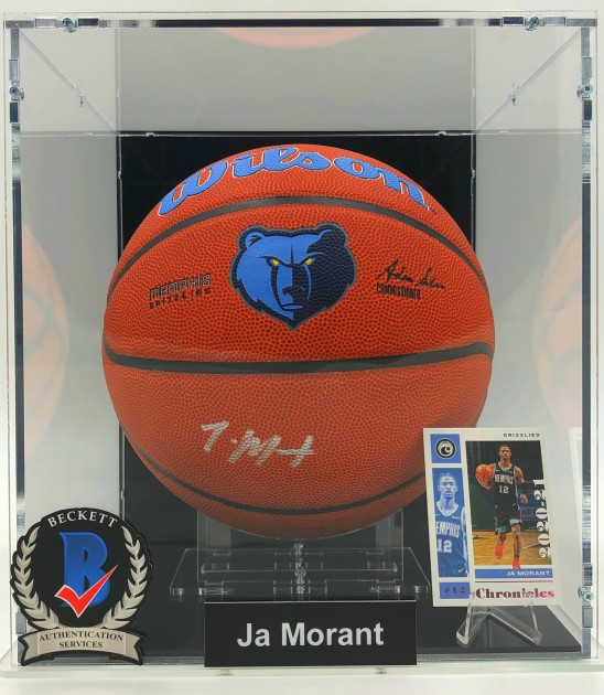 Ja Morant Signed Basketball In Display Case