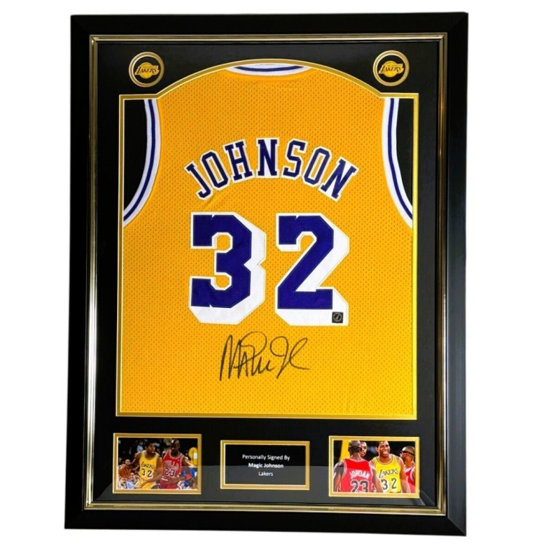 Magic Johnson Signed and Framed Los Angeles Lakers Jersey