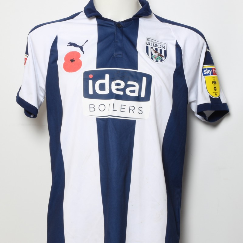 Matt Phillips' West Bromwich Albion  Worn and Signed Home Poppy Shirt 