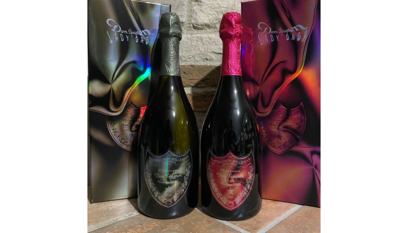 Two Bottles of Dom Perignon Lady Gaga 2006 Rose + Vintage 2010