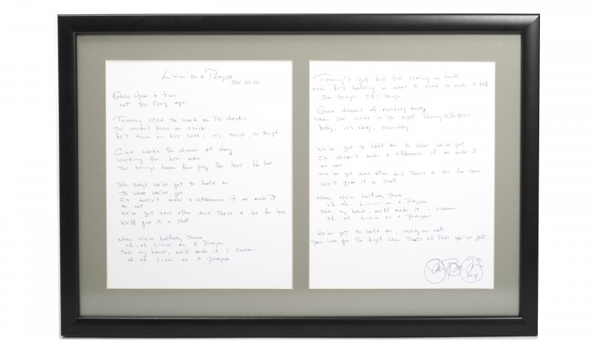 Bon Jovi "Livin' On A Prayer" Handwritten Lyrics