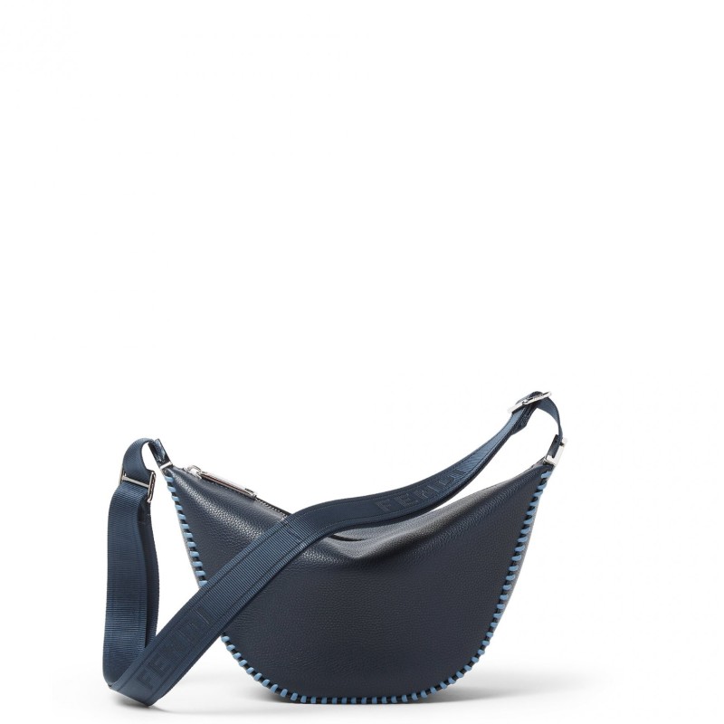 Fendi – Fendi Melon Small Fendi Roma Leather Bag in Dark Blue Leather with Stitch Detailing