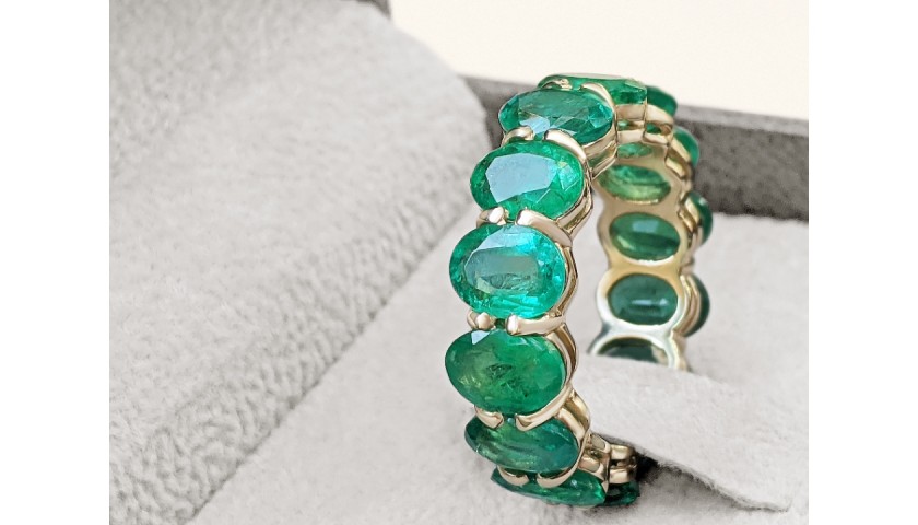 11.42 Carat Natural Emeralds 14K Gold Eternity Ring