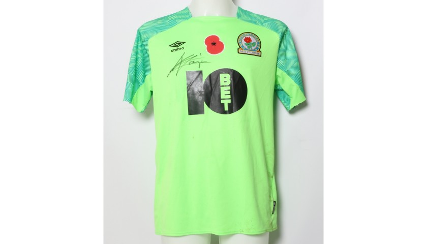 David Raya's Match-Worn Blackburn Rovers Signed Poppy Home Shirt 