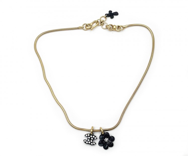 Chanel Vintage Gold Plated Black CC Chain Necklace