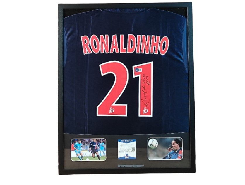 Ronaldinho's Paris Saint-Germain Signed Shirt in a Deluxe High-Quality Frame